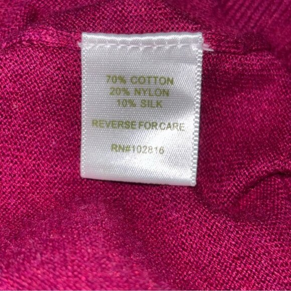 Garnet Hill Fuchsia Silk Blend Sweater Satin Bow Detail Medium Knit Old Money - Picture 3 of 13